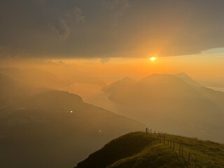sunset in the mountains taken from the frohnalpstock, stoos, schwyz, switzerland