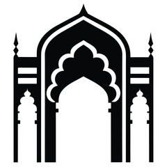 Ornate Architectural Arch Islamic Design Element, Black and White Illustration