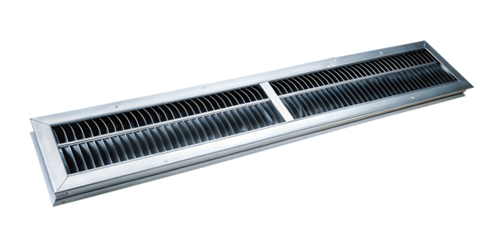 Long aluminum floor register vent isolated on a white background