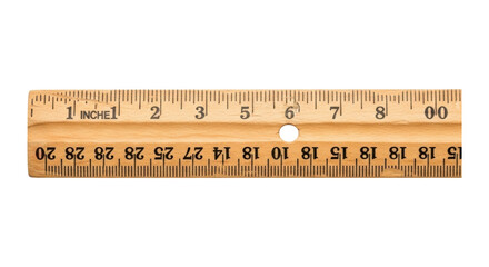 Wooden ruler with inch and centimeter measurements on transparent background