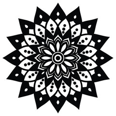 Intricate Black and White Mandala Design  Symmetrical Floral Pattern for Art, Print, and Decoration