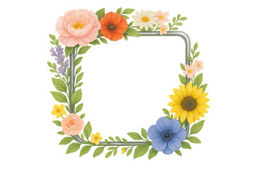 Obraz premium Sunflowers, roses, daisies creating vibrant botanical frame against transparent backdrop, enhancing graphic design compositions