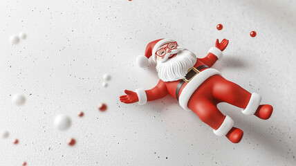 Smiling cartoon Santa Claus on light snowy background. Joyful 3D character illustration perfect for Christmas cards, banners, and festive winter designs.