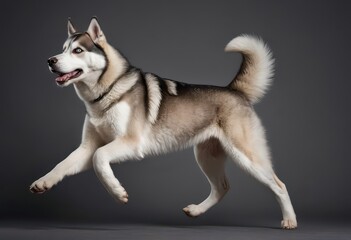 Fototapeta premium siberian jusky dog isolated on grey neutral background 11