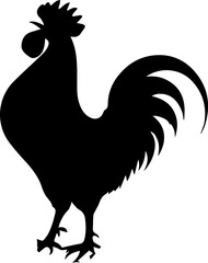 Crowing Rooster Silhouette Vector Black Farm Animal Clipart on White Background