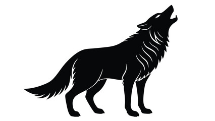 Majestic Howling Wolf Silhouette Powerful Black and White Animal Illustration