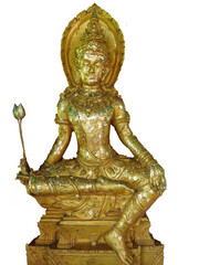 golden buddha statue on white background, thailand.