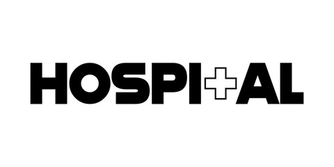 Bold hospital logo with a medical cross integrated, emphasizing healthcare and professionalism. Perfect for representing medical institutions, healthcare branding, and professional medical services.