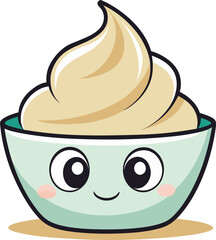Cute creamy dessert in a bowl cartoon vector icon
