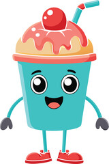 Happy turquoise drink with cherry and straw beverage vector icon