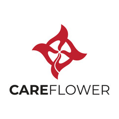 Elegant Careflower Logo Showcasing Intertwined Hands Forming a Delicate Flower Petal Design with Modern Typography and a Compassionate Aesthetic