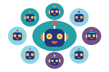 Colorful Robot Head Pattern with Digital Faces