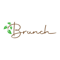 Elegant Brunch Logo Design Featuring Calligraphic Typography and Fresh Green Leaves Emphasizing Natural and Healthy Dining Experiences