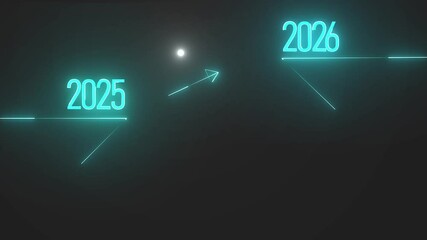 Welcome of arrow Glowing neon goodbye 2025 and upcoming the new year 2026 . on black background with moon light. - Powered by Adobe