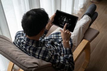 Medical science technology and futuristic healthcare virtual computer software analyze human health...