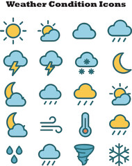 Collection of Weather Condition Icons for Forecasting and Meteorology
