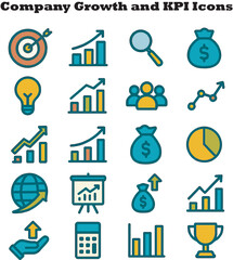 Company Growth and Key Performance Indicator Icons Set