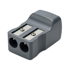 Fototapeta premium Black dual-hole pencil sharpener with metal blades on transparent background