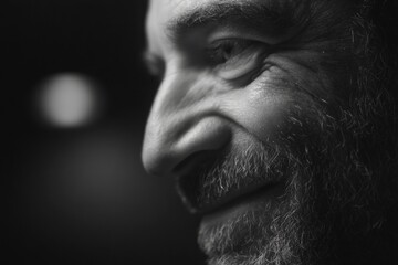 Obraz premium Black-and-White Cinematic Close-Up of Smiling Father with Beard
