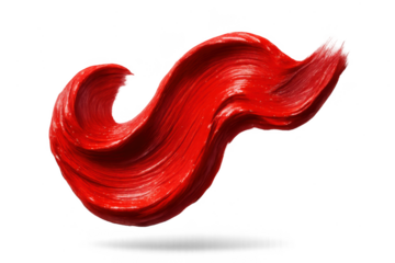 Vibrant red paint stroke isolated on a clear transparent background.