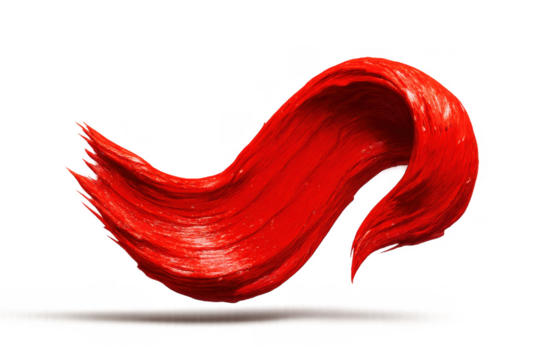 Vibrant red acrylic paint stroke isolated on transparent background, artistic