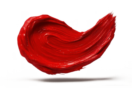 Vibrant red textured brush stroke, isolated on transparent background.