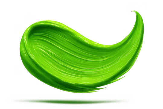 Vibrant green paint stroke isolated on transparent background, abstract artistic