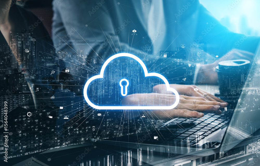 Poster cloud computing enables digital growth with secure data storage, scalable infrastructure, and strate
