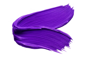Vibrant purple paint stroke texture isolated on transparent background, artistic
