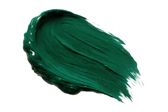 Vibrant dark green paint stroke, thick texture, isolated on transparent background