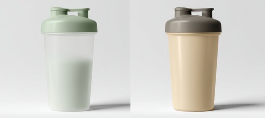 Frosted and Solid Color Shaker Bottles on White Background with Soft Shadows