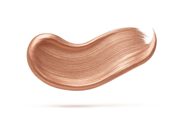 Metallic rose gold paint stroke isolated on a transparent background, shiny