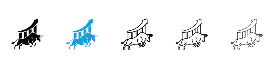 Bull market icon in Editable stroke and solid flat vector pack