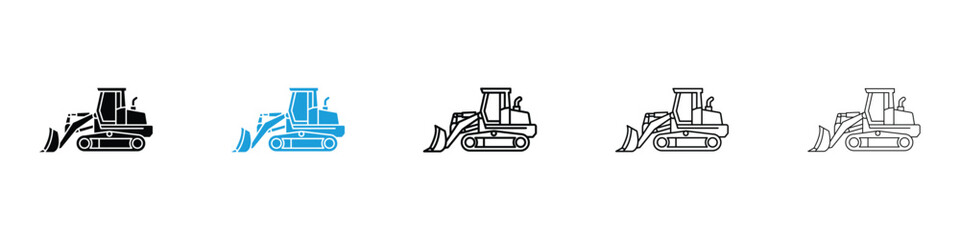 Bulldozer icon in Editable stroke and solid flat vector pack