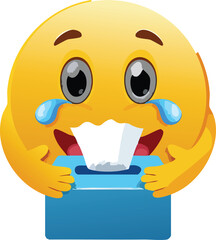 Sad Crying Emoji Clutching a Tissue Box for Comfort
