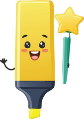 Cheerful Highlighter Drawing a Shiny Star Vector Isolated on Transparent Background