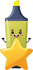 Cheerful Highlighter Drawing a Shiny Star Vector Isolated on Transparent Background