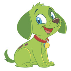 Cute green cartoon Dog smiling happily vector illustration