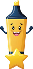 Cheerful Highlighter Drawing a Shiny Star Vector Isolated on Transparent Background