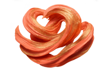 Dynamic abstract peach and gold fluid art isolated on transparent background