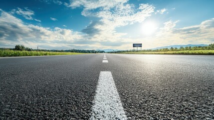 Empty road under sunny sky perspective