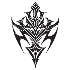 Obraz premium Intricate black tribal tattoo design featuring stylized eyes and sharp angular elements on a white background