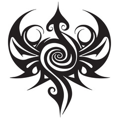 Abstract black tribal phoenix or eagle design with swirling center and sharp wing elements