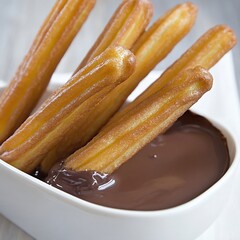 Sweet Churros con Chocolate Spain fried dough sticks with rich chocolate dip a delightful treat with energizing sugars