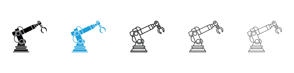 Industrial robot icon in Editable stroke and solid flat vector pack