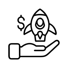 Investment growth concept: hand holding rocket with dollar sign for financial success idea on transparent background