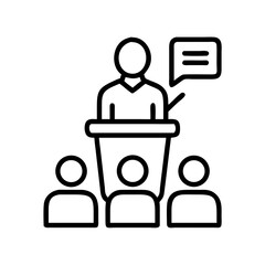 Presentation speaker at podium giving speech to audience icon vector illustration design on transparent background
