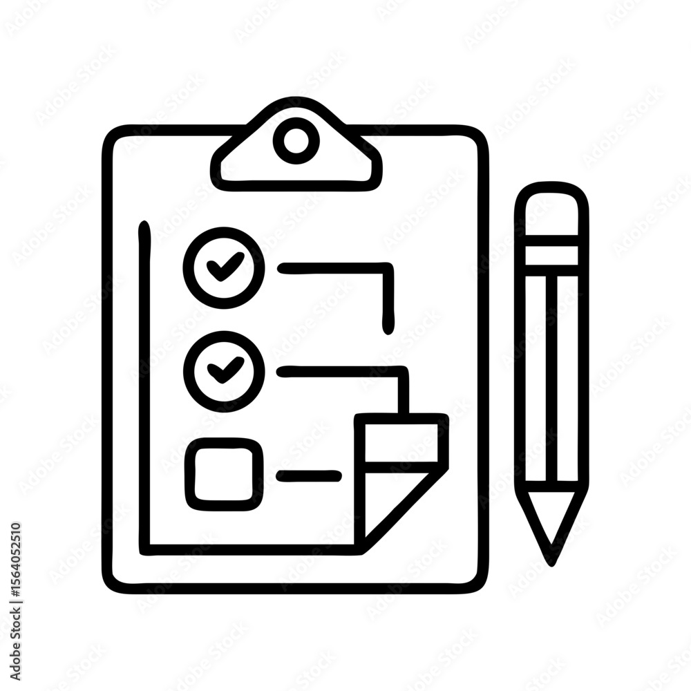 Poster checklist clipboard task list with pencil planning project management and workflow outline icon on t