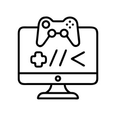 Game development icon vector illustration for gaming and coding with computer and controller on transparent background
