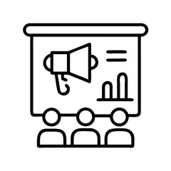 Presentation marketing strategy meeting with megaphone and graph for business growth plan on transparent background